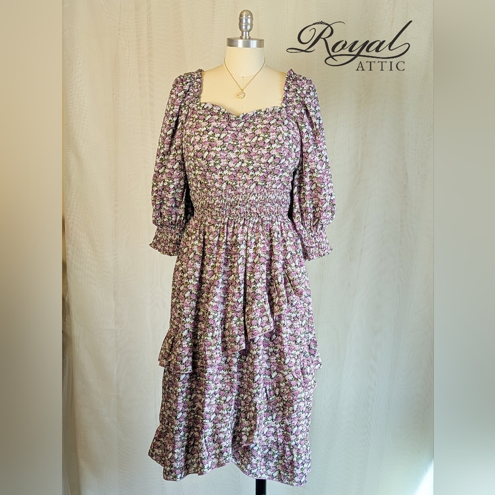 Ivy City Co. "Olivia" Floral Purple Ruffle Smocked Dress - Picture 2 of 9